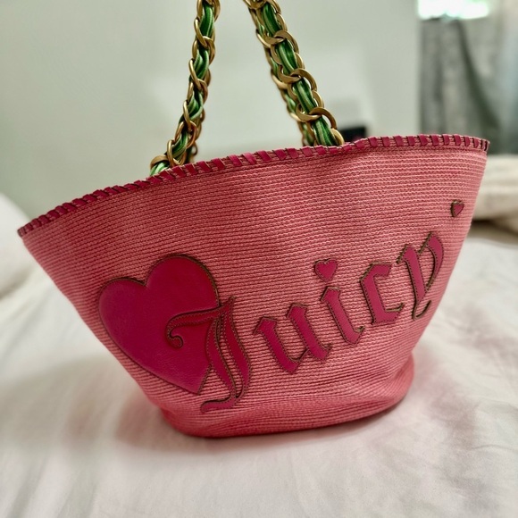 Y2K Juicy Couture Pink Tote with Green and Gold Chain Rare! - Picture 11 of 12